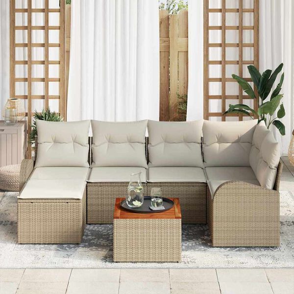 vidaXL Ensemble de canap&eacute; de jardin 7 pcs Beige et blanc