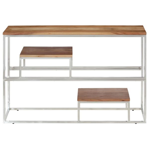 vidaXL Table console argenté acier inoxydable et bois massif d'acacia