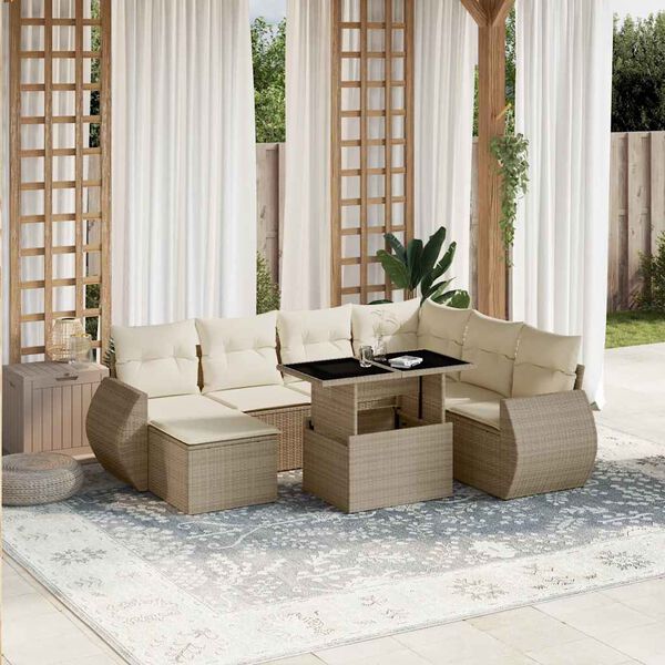 vidaXL Salon de jardin avec coussins 8 pcs beige r&eacute;sine tress&eacute;e