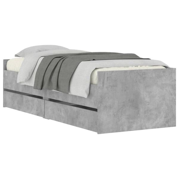 vidaXL Cadre de lit avec tiroirs sans matelas gris b&eacute;ton 100x200 cm