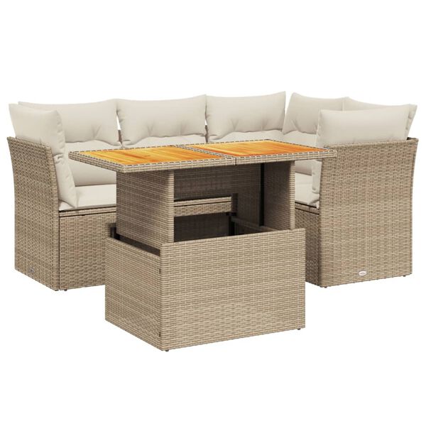 vidaXL Salon de jardin avec coussins 5 pcs beige r&eacute;sine tress&eacute;e