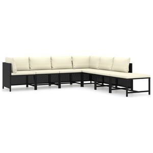 vidaXL Salon de jardin 7 pcs avec coussins R&eacute;sine tress&eacute;e Noir