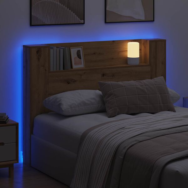 vidaXL Cabinet de T&ecirc;te de Lit avec LED avec &eacute;tag&egrave;re Ch&ecirc;ne Artisanal