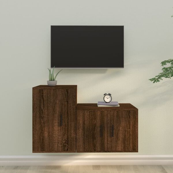 vidaXL Ensemble de meubles TV 2 pcs Ch&ecirc;ne marron Bois d'ing&eacute;nierie