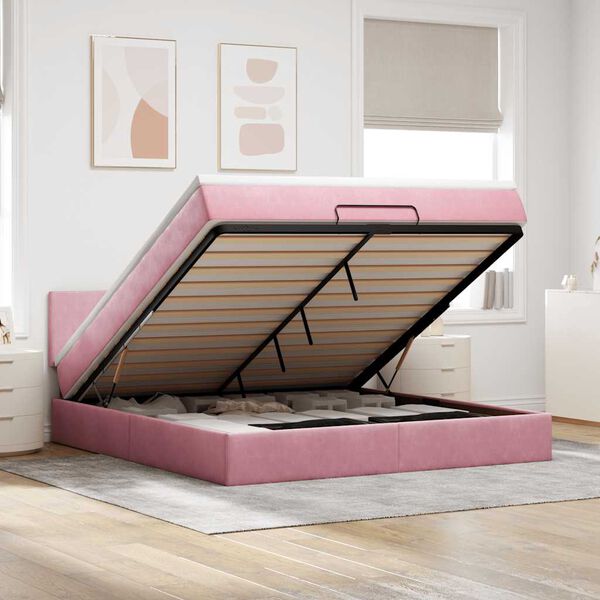 VidaXL Cadre de lit ottoman avec matelas rose 160x200 cm velours