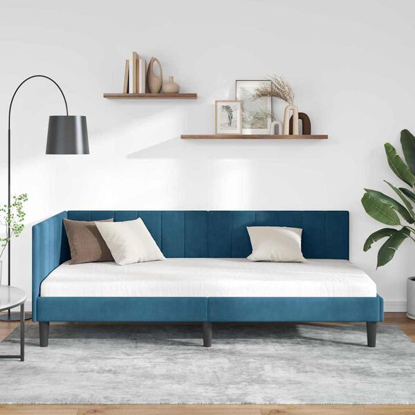 vidaXL Cadre de lit d'angle Bleu 100 cm x 200 cm Velours