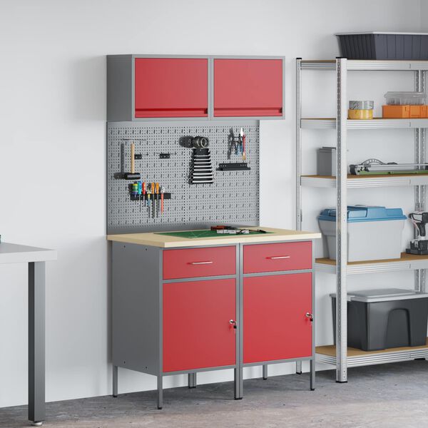 vidaXL Ensemble de placards de travail avec tiroir 6 pcs Rouge