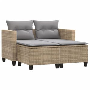 vidaXL Canap&eacute; de jardin 2 places avec tabourets beige r&eacute;sine tress&eacute;e