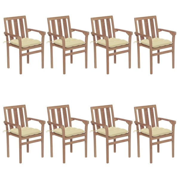 vidaXL Chaises de jardin empilables avec coussins lot de 8 Teck solide