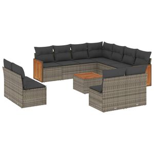 vidaXL Salon de jardin avec coussins 12 pcs gris r&eacute;sine tress&eacute;e