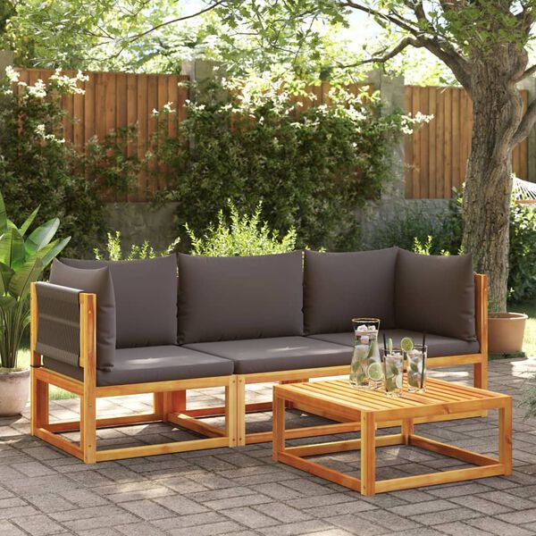 vidaXL Canap&eacute; d'angle de jardin avec coussins en bois d'acacia et corde
