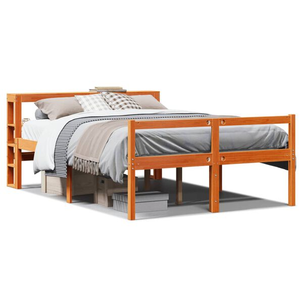 vidaXL Cadre de lit et t&ecirc;te de lit sans matelas cire marron 150x200 cm