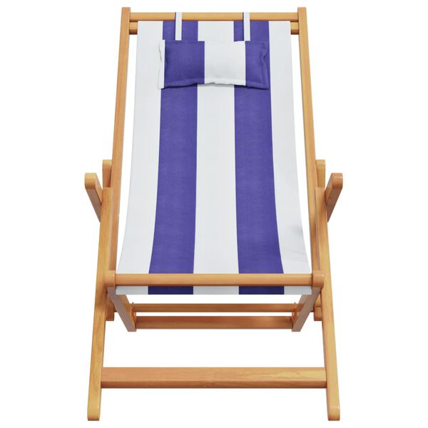 vidaXL Chaise de plage pliable bleu et blanc bois d'eucalyptus/tissu