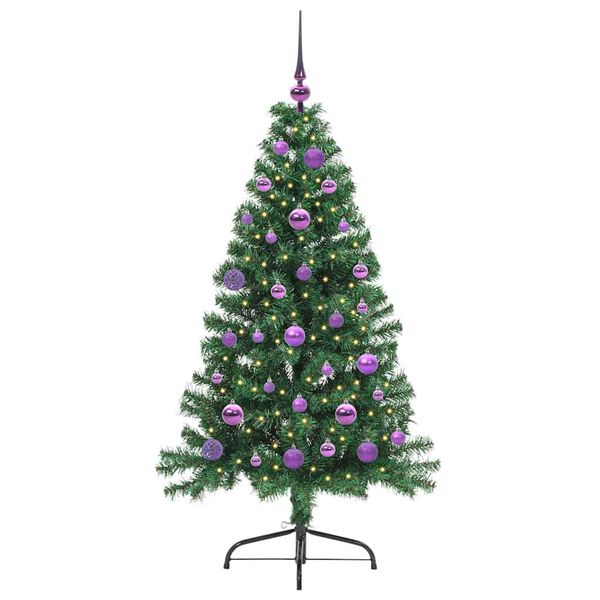 vidaXL Sapin de No&euml;l artificiel pr&eacute;-&eacute;clair&eacute; Vert 150 cm PVC