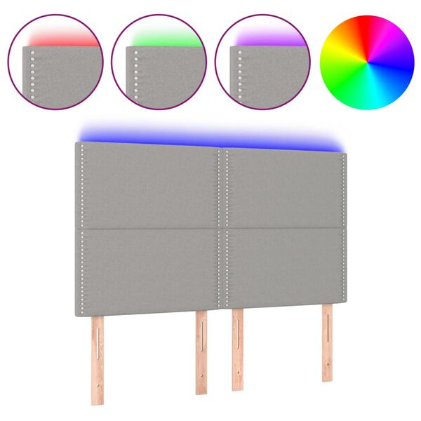 vidaXL T&ecirc;te de lit &agrave; LED Gris clair 144x5x118/128 cm Tissu