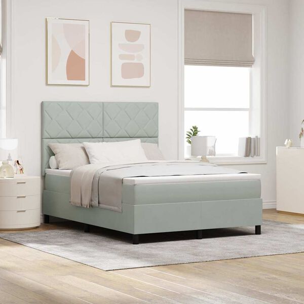 vidaXL Lit &agrave; ressort LED avec matelas Gris clair 140 x 200 cm tissu