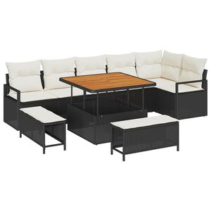 vidaXL Ensemble de canap&eacute; de jardin 9 pc Noir Poly rotin