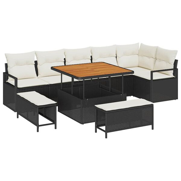 vidaXL Ensemble de canap&eacute; de jardin avec coussin 9 pcs Noir Poly rotin
