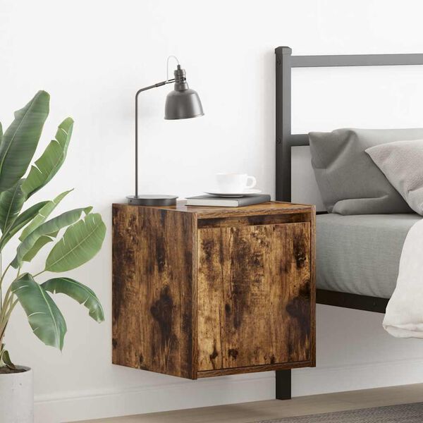 vidaXL Table de chevet murale ch&ecirc;ne fum&eacute; 38x34x40 cm