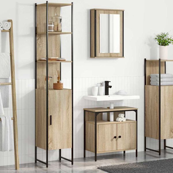 vidaXL Ensemble de mobilier de salle de bain 3 pcs Ch&ecirc;ne Sonoma