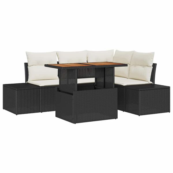 vidaXL Ensemble de canap&eacute; de jardin avec coussin 5 pcs Noir et Cr&egrave;me
