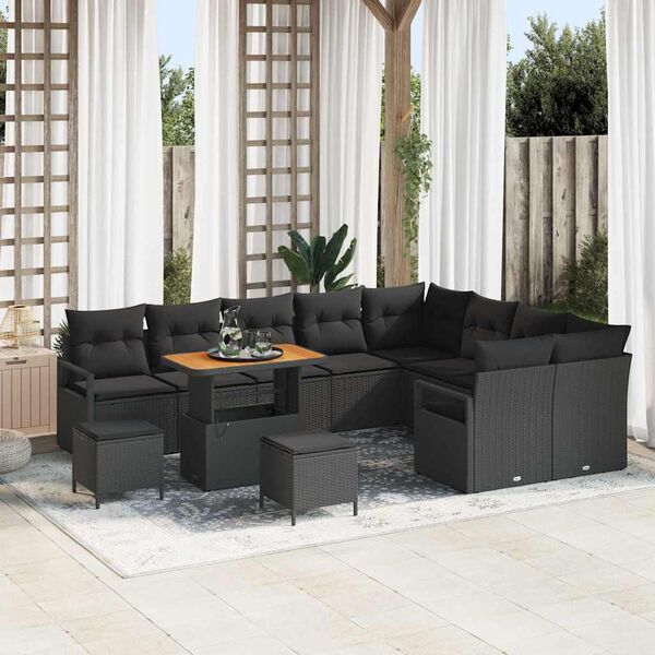 vidaXL Ensemble de canap&eacute; de jardin avec coussin 12 pcs Noir
