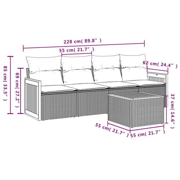 vidaXL Salon de jardin avec coussins 5 pcs beige r&eacute;sine tress&eacute;e
