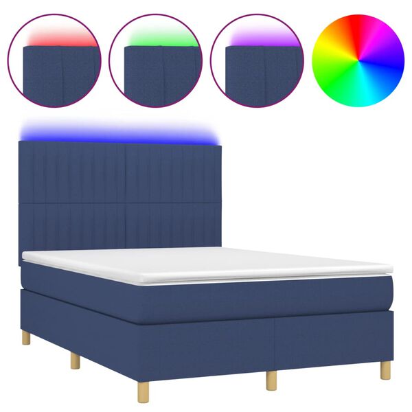 vidaXL Sommier &agrave; lattes de lit et matelas et LED Bleu 140x200 cm Tissu
