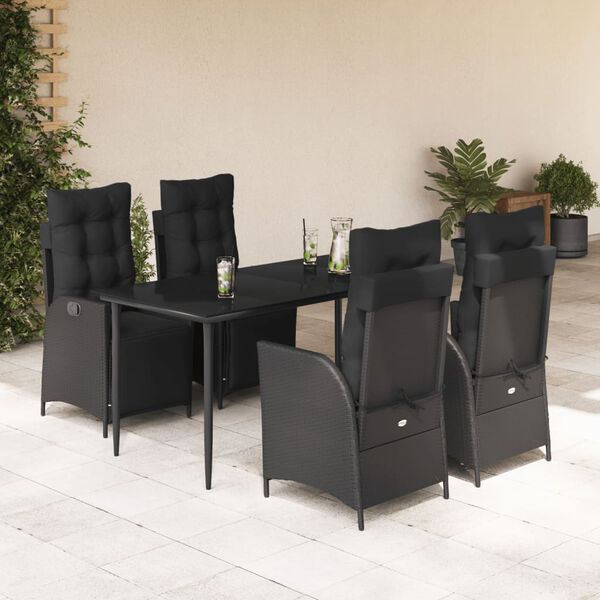 vidaXL Ensemble &agrave; manger de jardin coussins 5pcs Noir R&eacute;sine tress&eacute;e