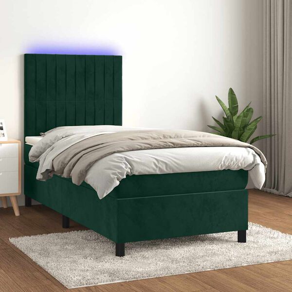 vidaXL Sommier &agrave; lattes de lit avec matelas LED Vert fonc&eacute; 100x200 cm