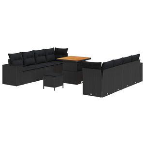 vidaXL Ensemble de canap&eacute; de jardin 11 pc Noir polyrotin