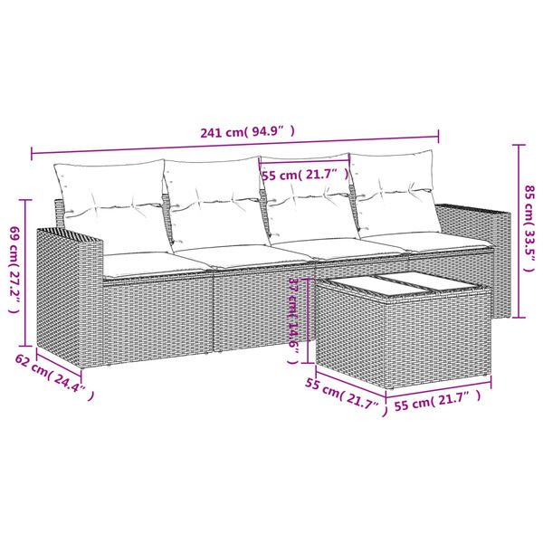 vidaXL Salon de jardin avec coussins 5 pcs marron r&eacute;sine tress&eacute;e