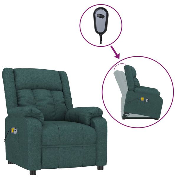 vidaXL Fauteuil de massage Vert fonc&eacute; Tissu