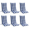 vidaXL Coussins de chaise &agrave; dossier haut lot de 6 rayures bleu/blanc