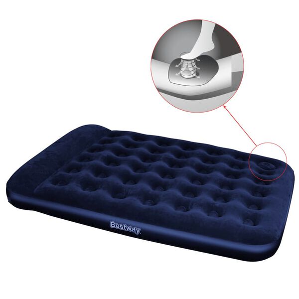 Bestway Lit gonflable floqu&eacute; avec pompe &agrave; pied int&eacute;gr&eacute;e 203x152x28 cm