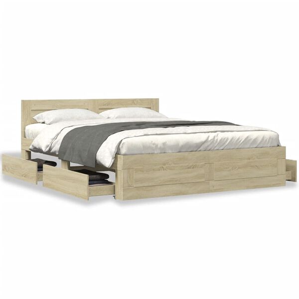 vidaXL Cadre de lit t&ecirc;te de lit sans matelas ch&ecirc;ne sonoma 160x200 cm