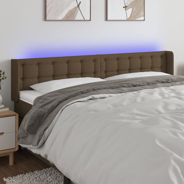 vidaXL T&ecirc;te de lit &agrave; LED Marron fonc&eacute; 203x16x78/88 cm Tissu