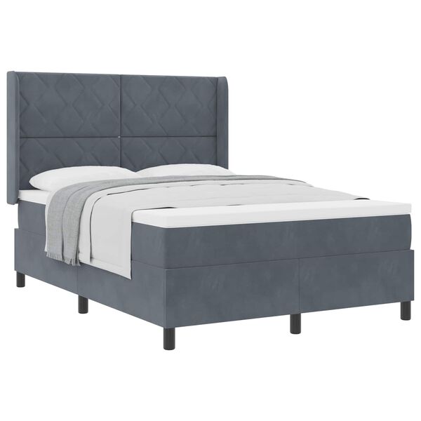 vidaXL Lit &agrave; ressorts avec matelas Gris fonc&eacute; 140 x 200 cm Velours