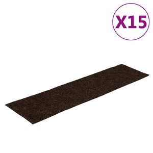 vidaXL Tapis d'escalier autocollants 15 pi&egrave;ces 76 x 20 cm Marron Rectangulaire