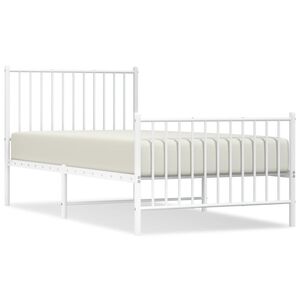 vidaXL Cadre de lit m&eacute;tal sans matelas avec pied de lit blanc 90x190cm