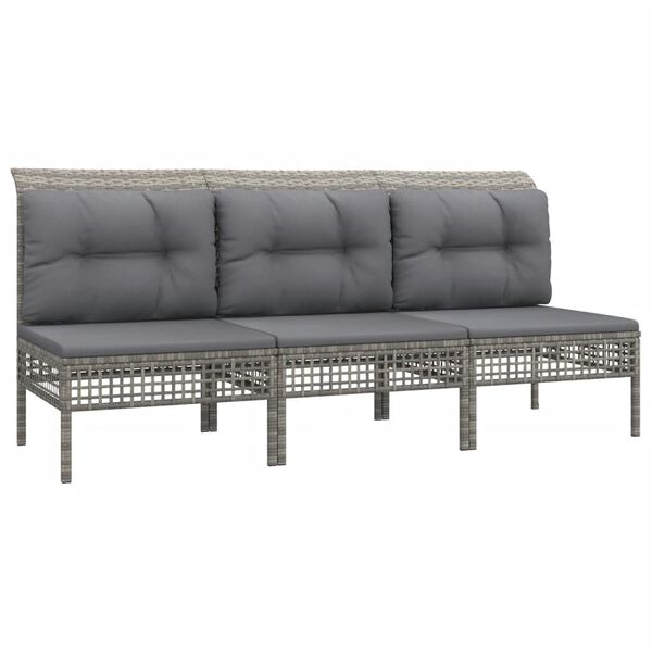 vidaXL Salon de jardin 3 pcs avec coussins Gris R&eacute;sine tress&eacute;e