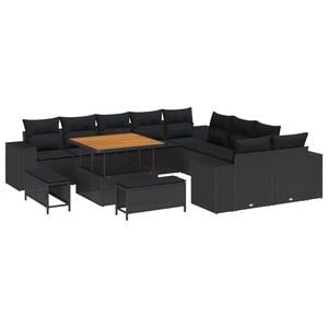 vidaXL Ensemble de canap&eacute; de jardin avec coussin 13 pcs Noir polyrotin