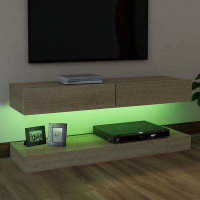 vidaXL Meuble TV avec lumières LED chêne sonoma 120x35 cm