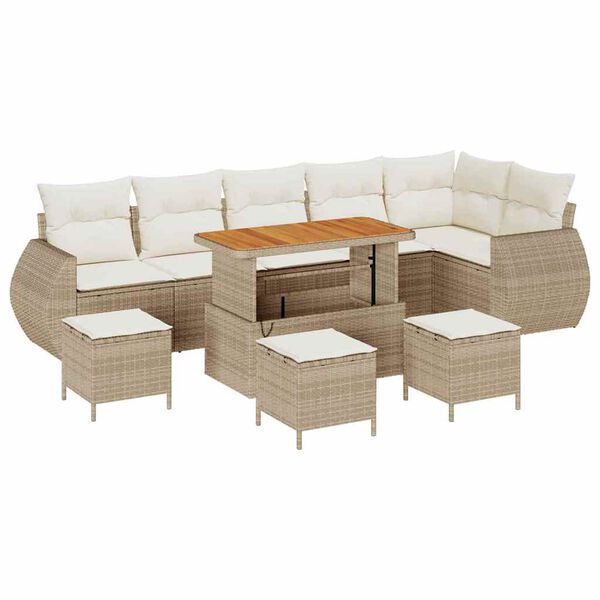 vidaXL Ensemble de canap&eacute; de jardin 10 pcs Beige et cr&egrave;me Poly Rattan
