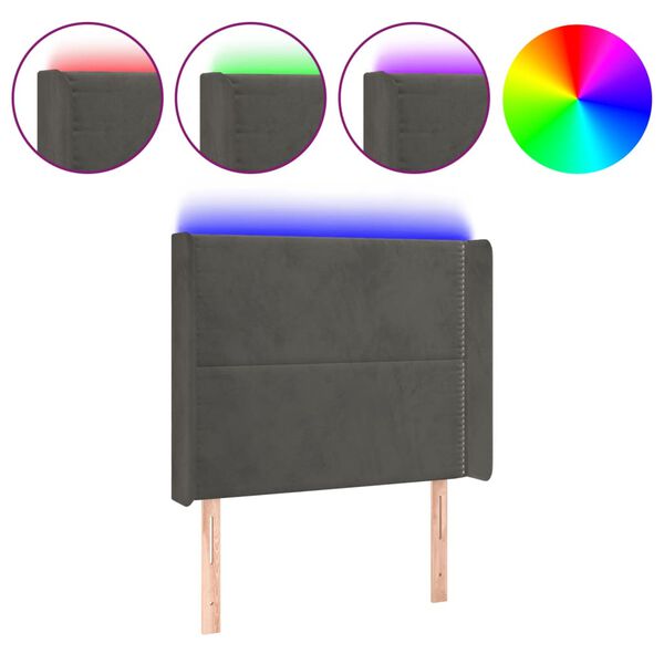 vidaXL T&ecirc;te de lit &agrave; LED Gris fonc&eacute; 83x16x118/128 cm Velours