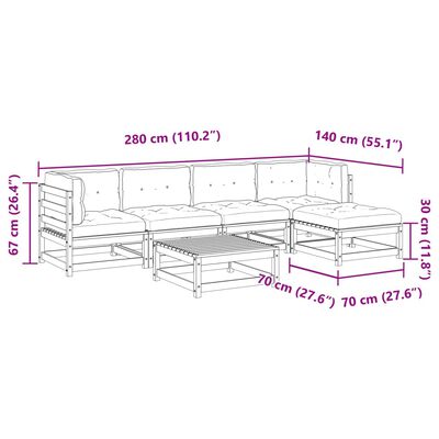 vidaXL Salon de jardin 6 pcs avec coussins cire marron bois pin massif