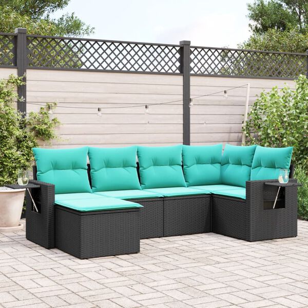 vidaXL Salon de jardin 6 pcs avec coussins noir r&eacute;sine tress&eacute;e