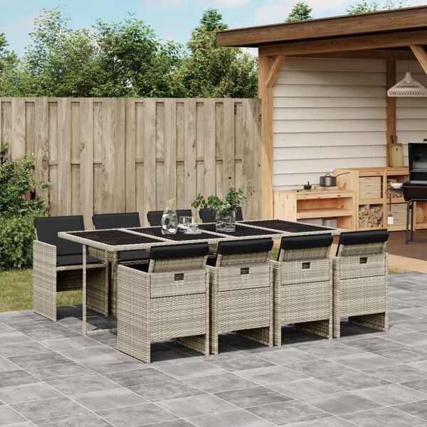 vidaXL Ensemble &agrave; manger de jardin et coussins 9 pcs gris clair rotin