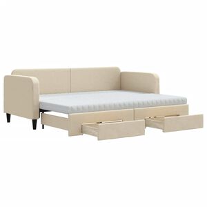 vidaXL Lit de jour avec gigogne et tiroirs cr&egrave;me 80x200 cm tissu