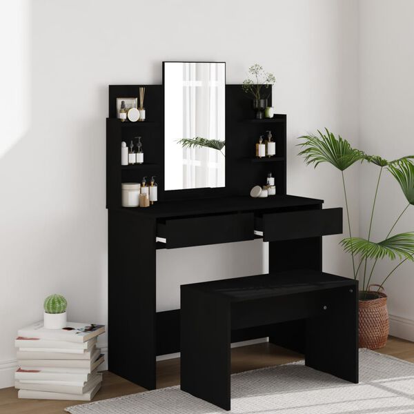 vidaXL Coiffeuse avec miroir noir 96x40x142 cm